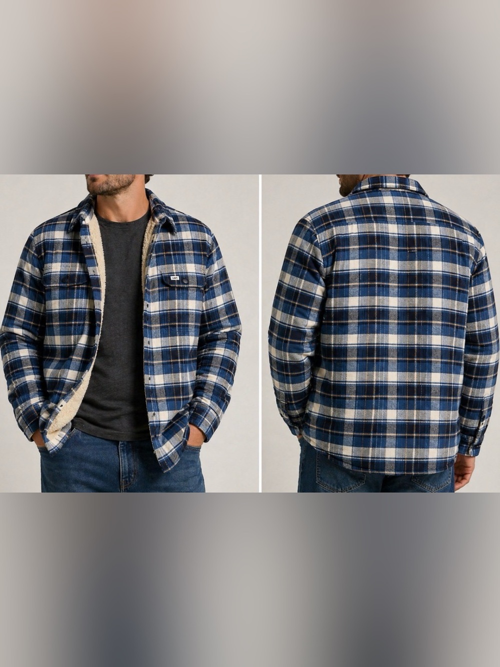 Lee Sherpa Lined Flannel Shirt Jacket Blue Plaid‎ Workwear Shacket XL
